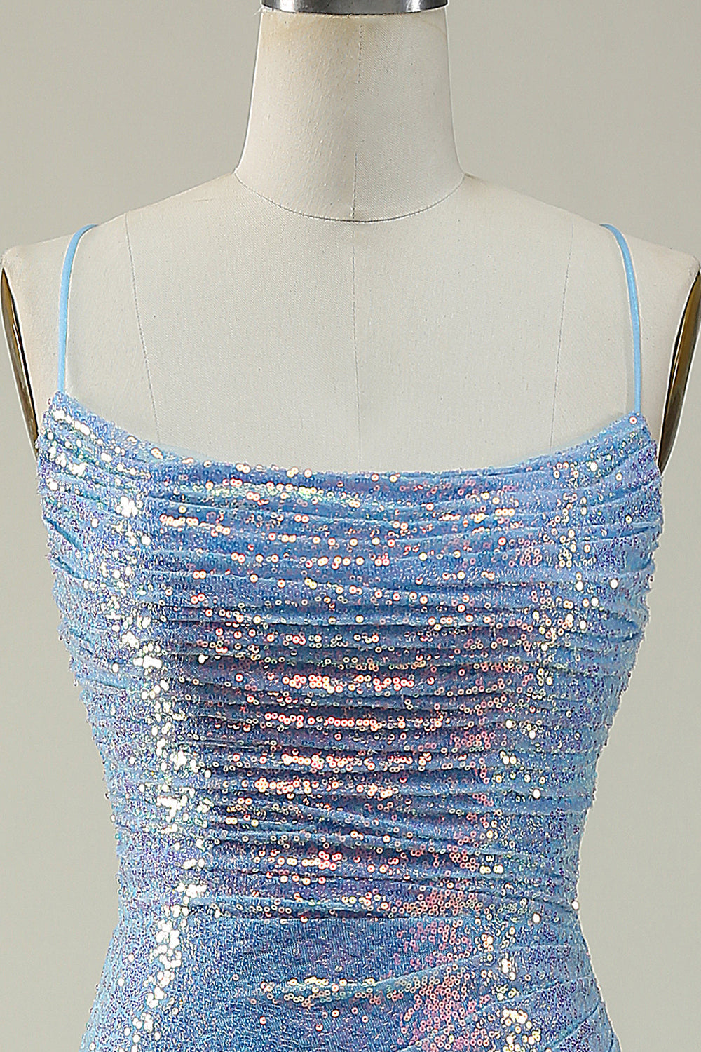 Blaues Pailletten Spaghettiträger Meerjungfrauen Ballkleid