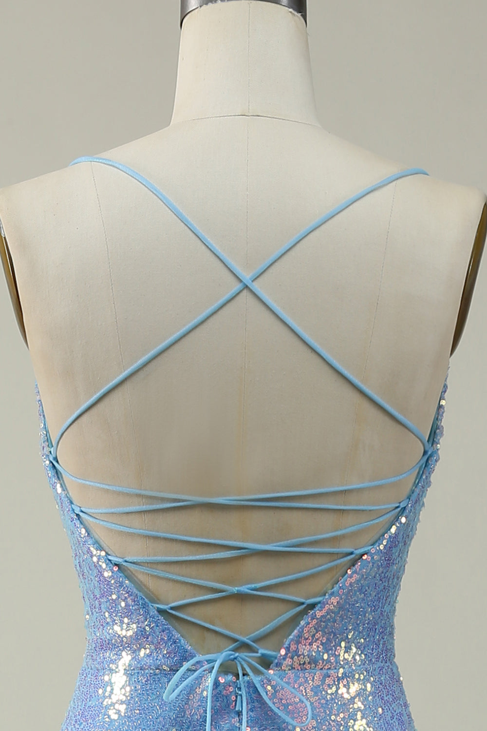 Blaues Pailletten Spaghettiträger Meerjungfrauen Ballkleid