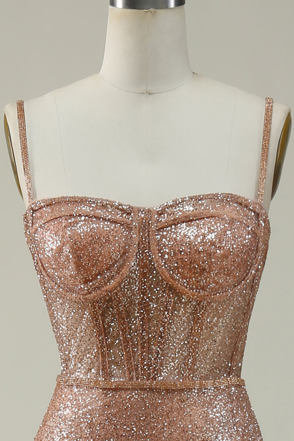 Meerjungfrau Spaghetti Träger Blush Pailletten langes Ballkleid
