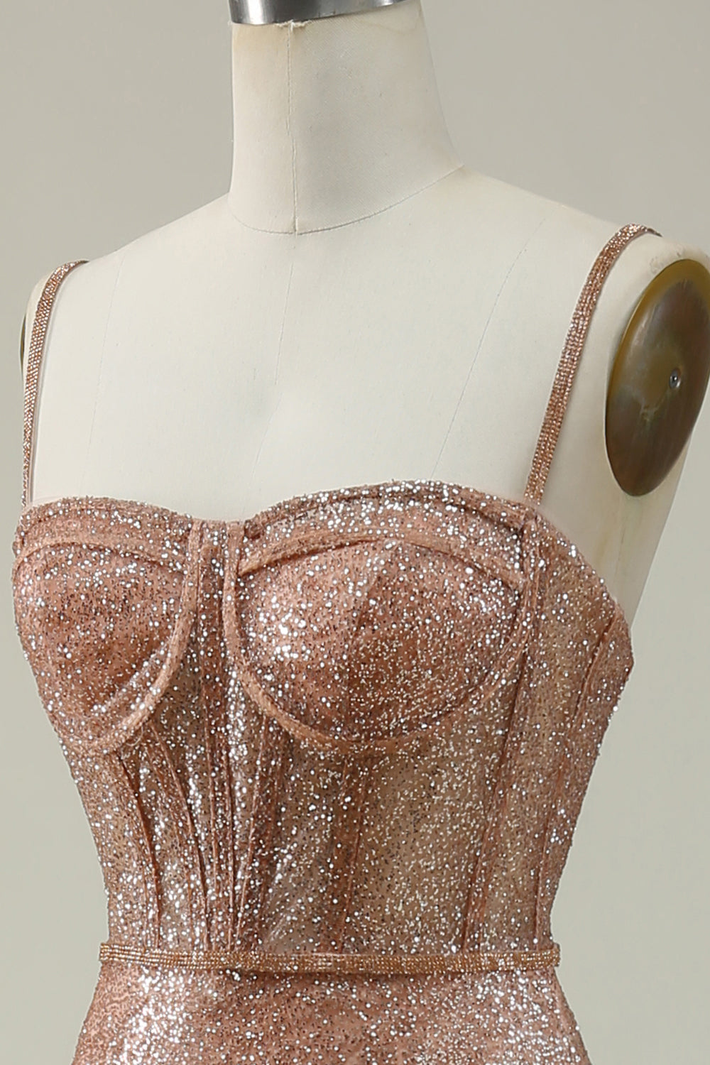 Meerjungfrau Spaghetti Träger Blush Pailletten langes Ballkleid