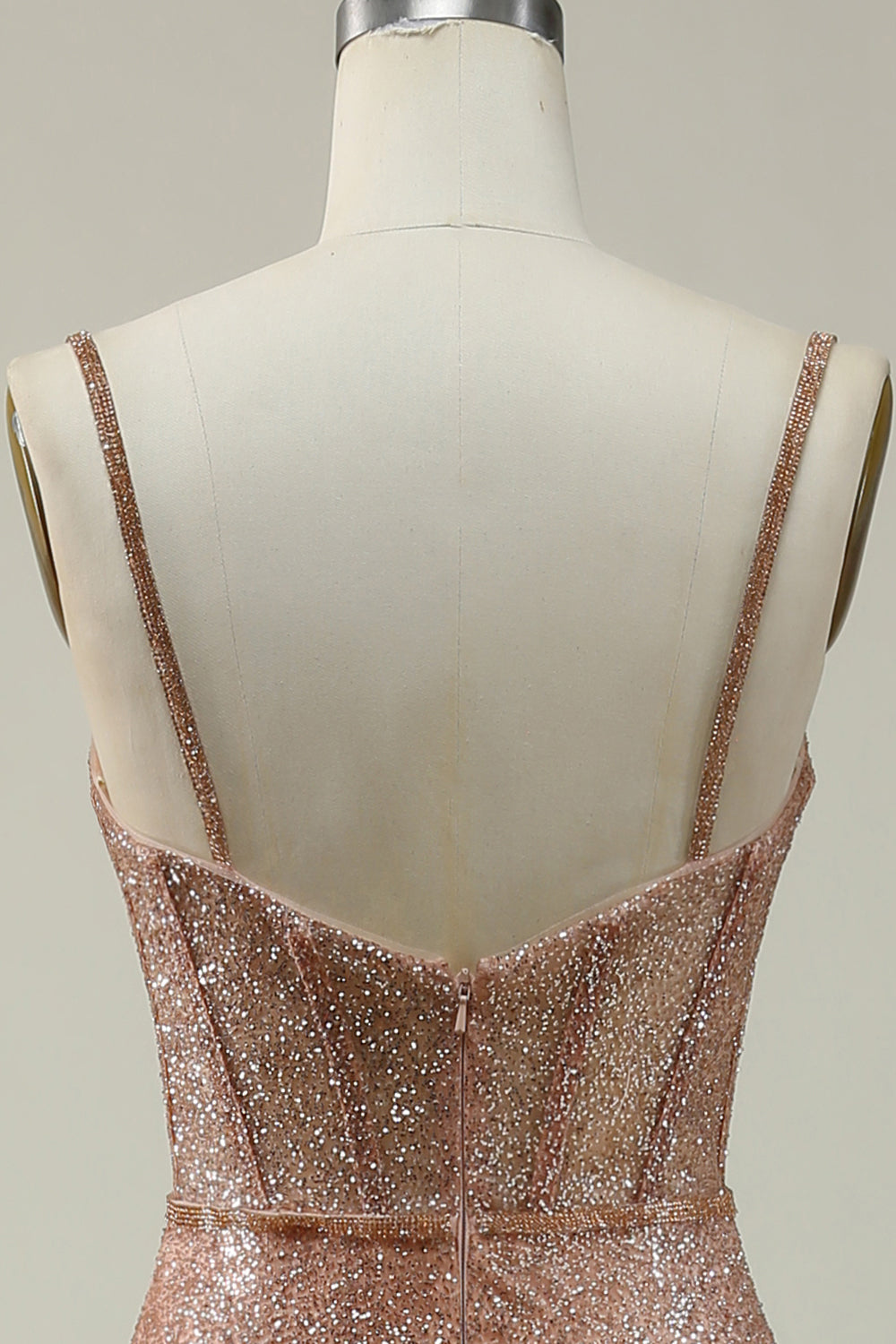 Meerjungfrau Spaghetti Träger Blush Pailletten langes Ballkleid