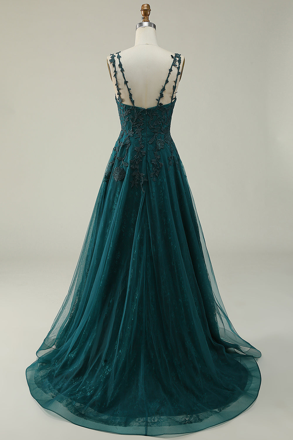 A Linie Spaghettiträger Rotes langes Ballkleid mit Applikationen